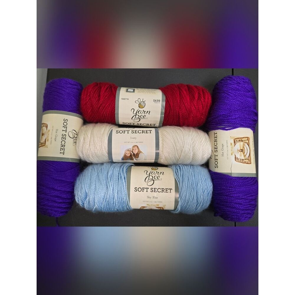 Yarn Bee Soft Secret Yarn Bundle - Red, Ivory, Sky Blue, Purple